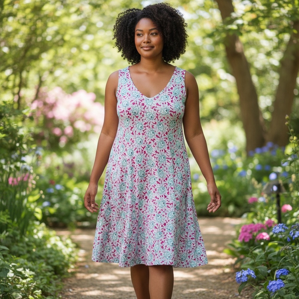 LOFT Pink and Green Floral Midi Dress - Picture 1 of 4